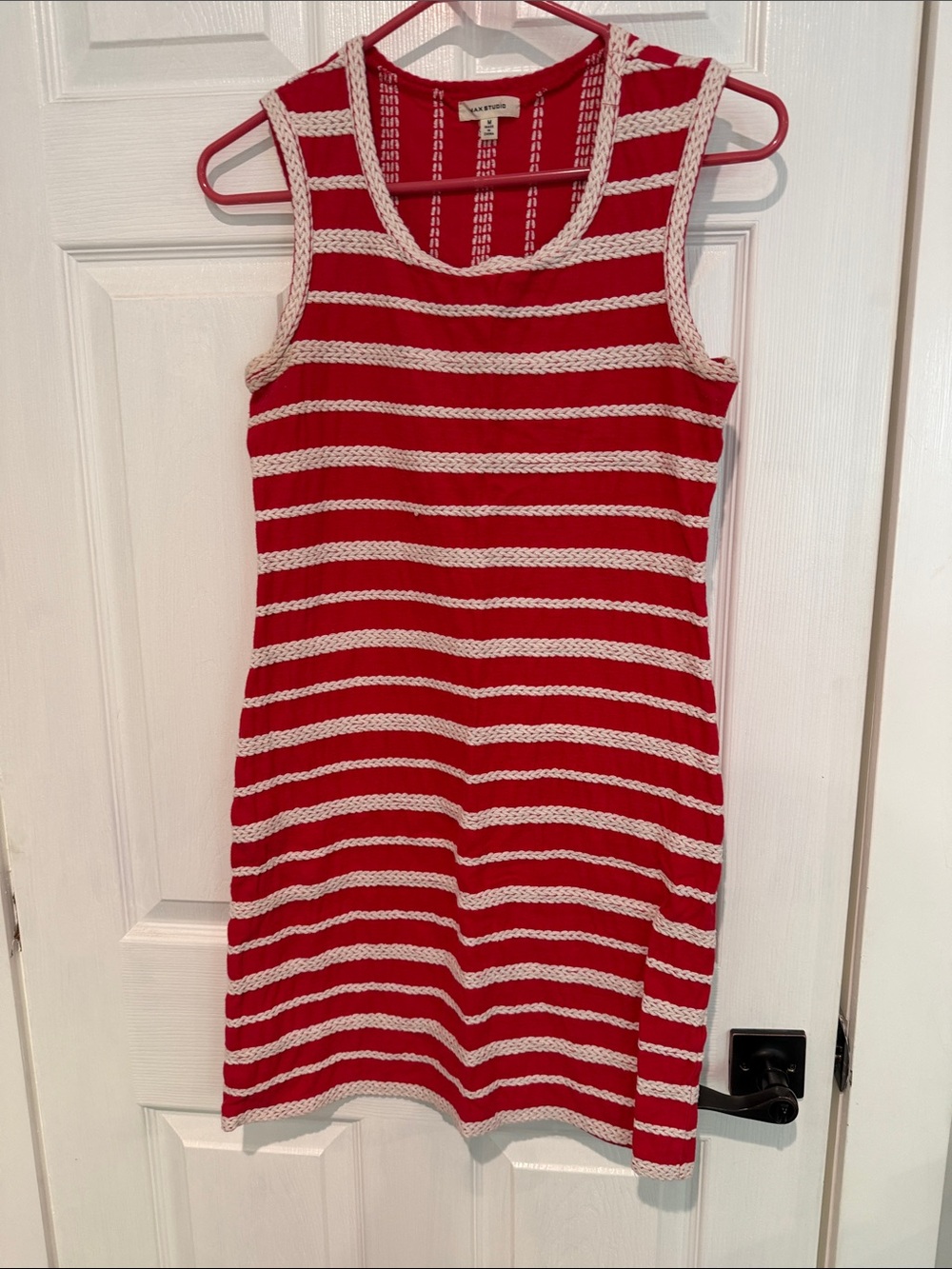 Max Studio Red and White Striped Knit Tank Mini Dress